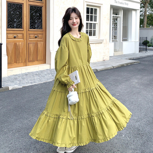 【现货】果绿色长袖木耳边连衣裙296A-8132-p150-k228，女装连衣裙，浙宝296A