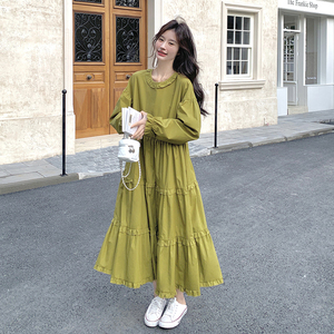 【现货】果绿色长袖木耳边连衣裙296A-8132-p150-k228图片