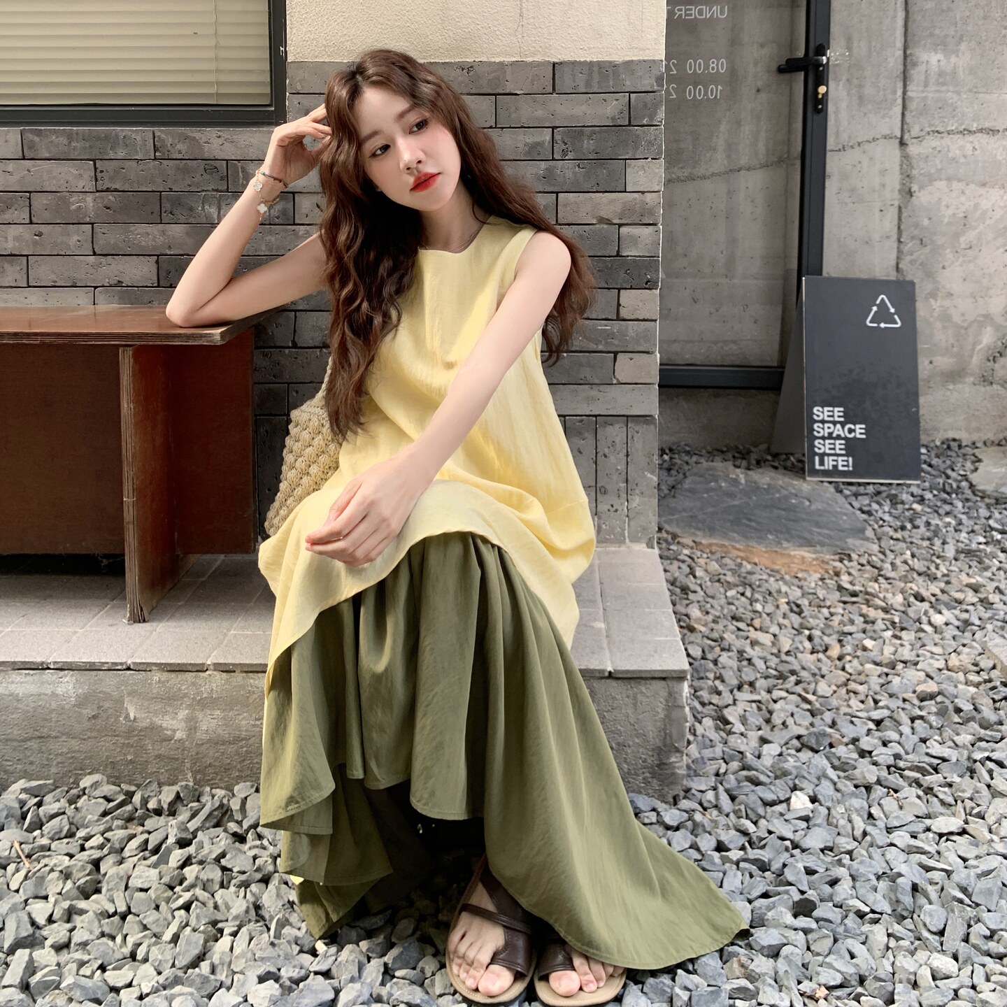 【新款现货】韩系仙气撞色不规则连衣裙2B130-8170-P155-K258，女装连衣裙，浙宝296A