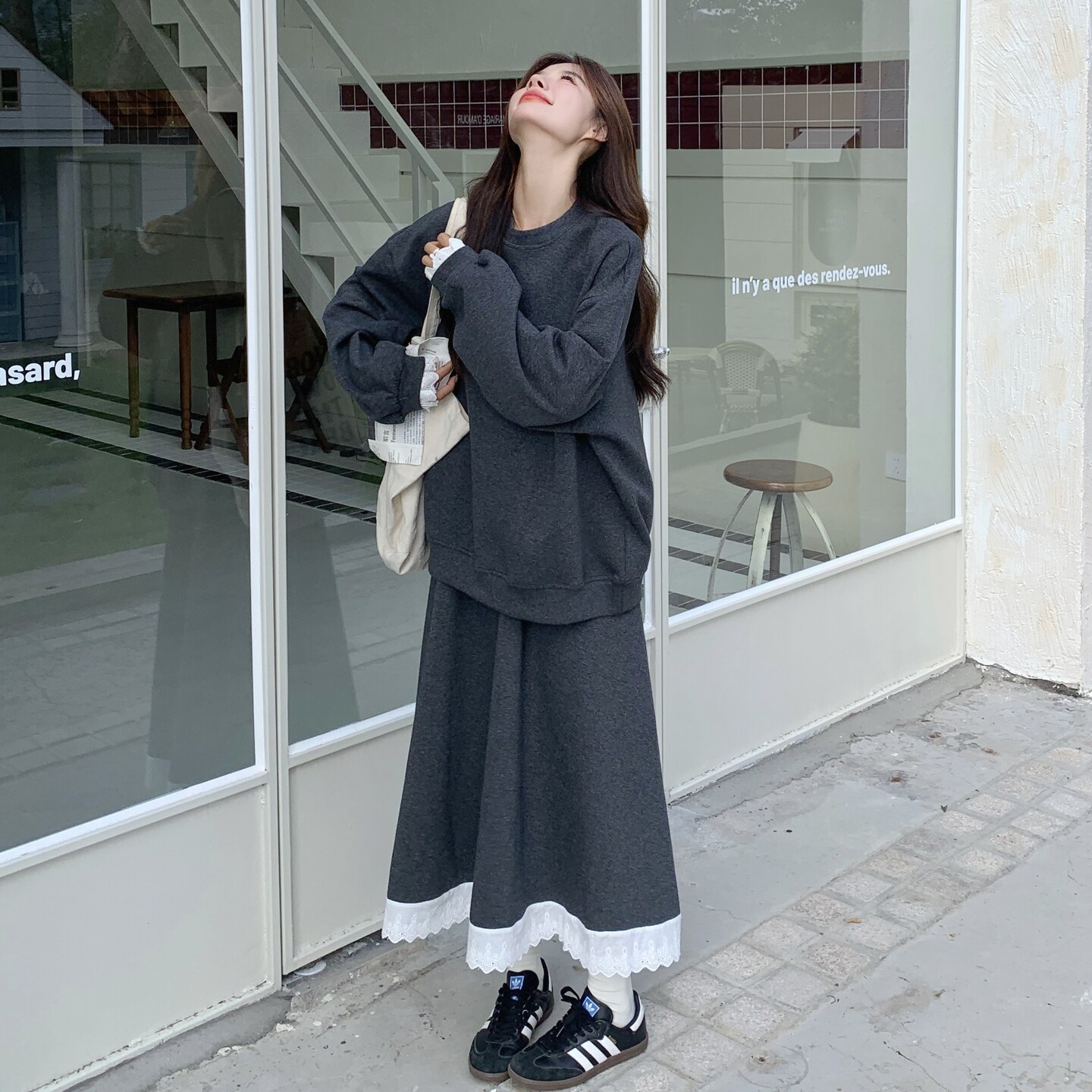 【现货】深灰色花边拼接卫衣半裙套装296A-8167-P185-K298，女装套装/套裙，浙宝296A