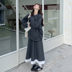 【现货】深灰色花边拼接卫衣半裙套装296A-8167-P185-K298，女装套装/套裙，浙宝296A