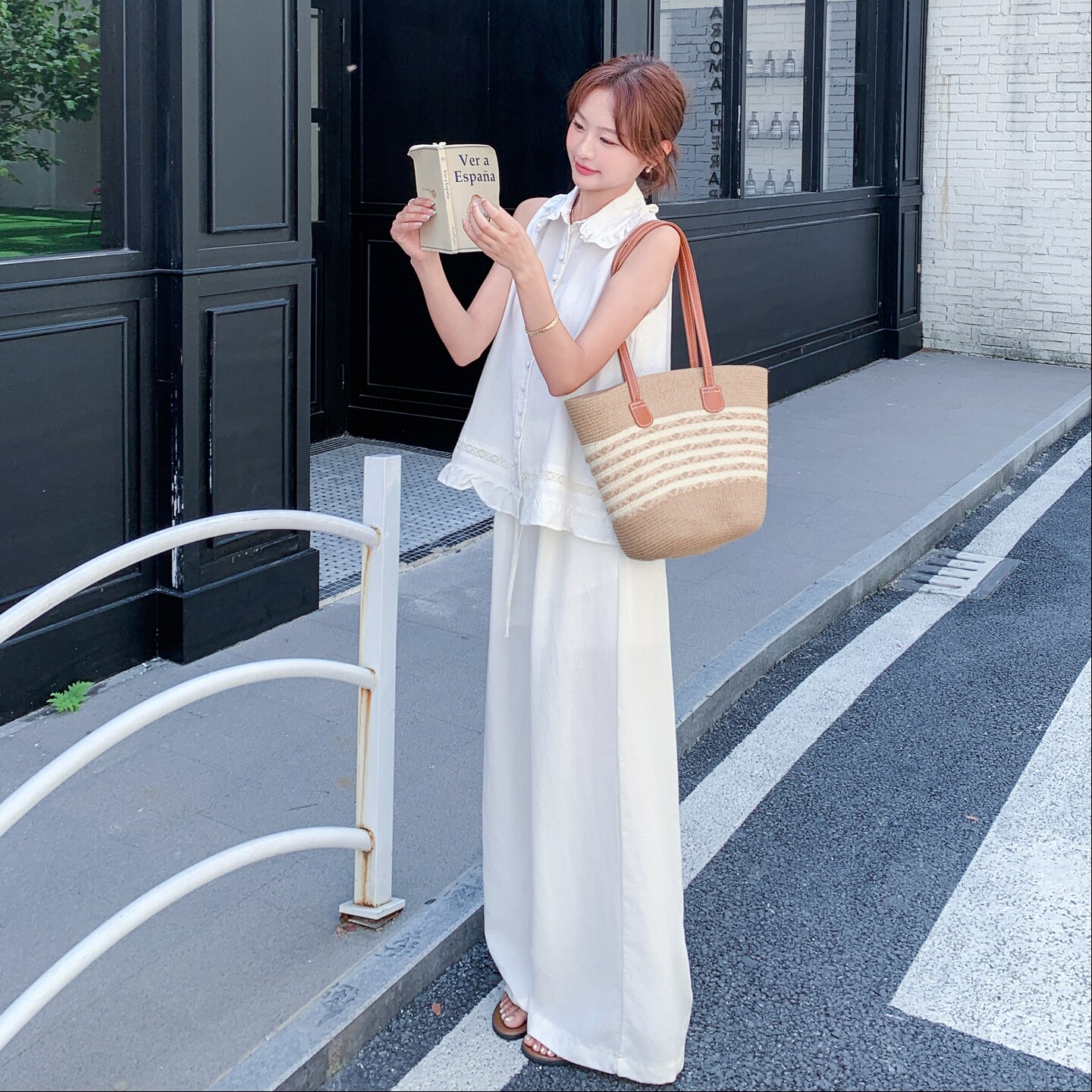【新款现货】白色无袖休闲阔腿裤两件套2B130-8168-P175-K278,女装套装/套裙,浙宝296A