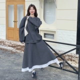 【现货】深灰色花边拼接卫衣半裙套装296A-8167-P185-K298，女装套装/套裙，浙宝296A