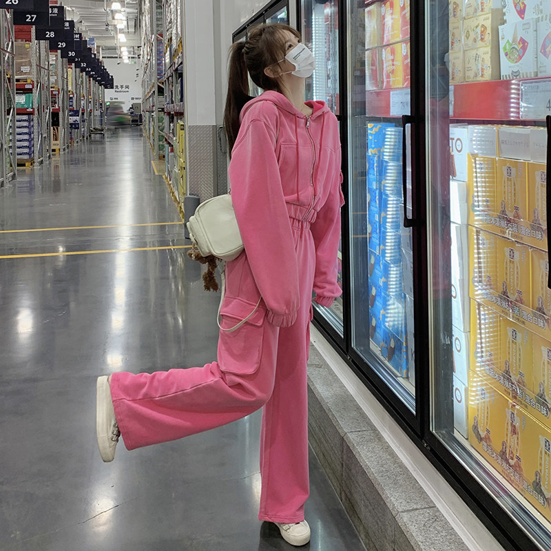 296A【秋装新款】2023休闲火龙果色工装卫衣套装2339-P180K238，女装运动套装，浙宝296A