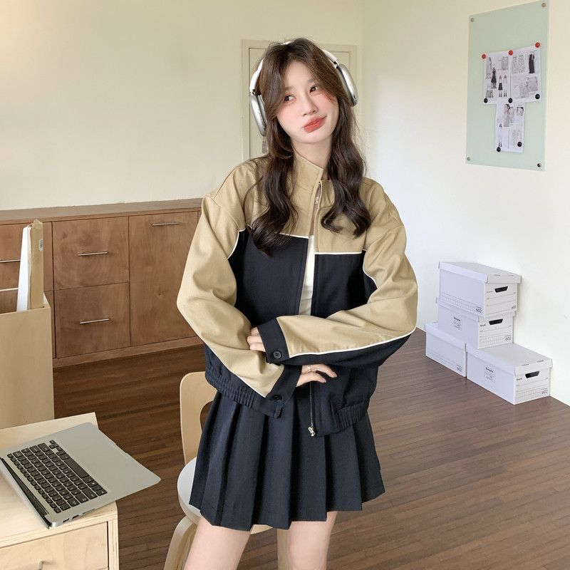【新款现货】卡其色藏蓝拼接休闲半裙套装296A-8085-P195-K318,商品下架区,浙宝296A