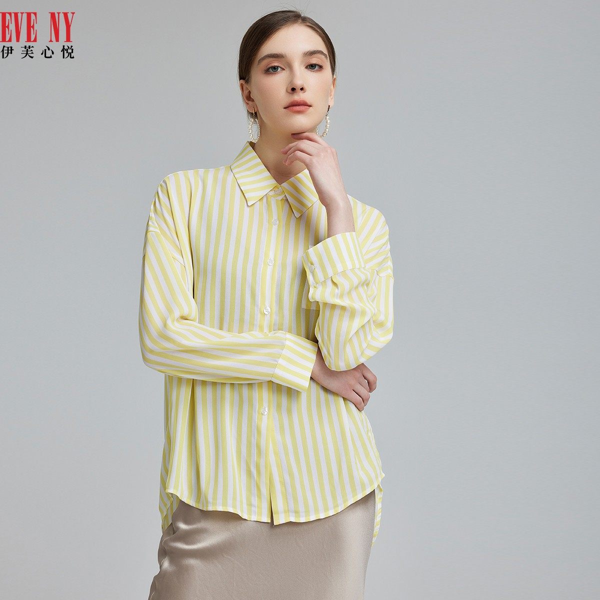 eveny伊芙心悦春夏新款日系清新款小众时尚条纹系列女式衬衫