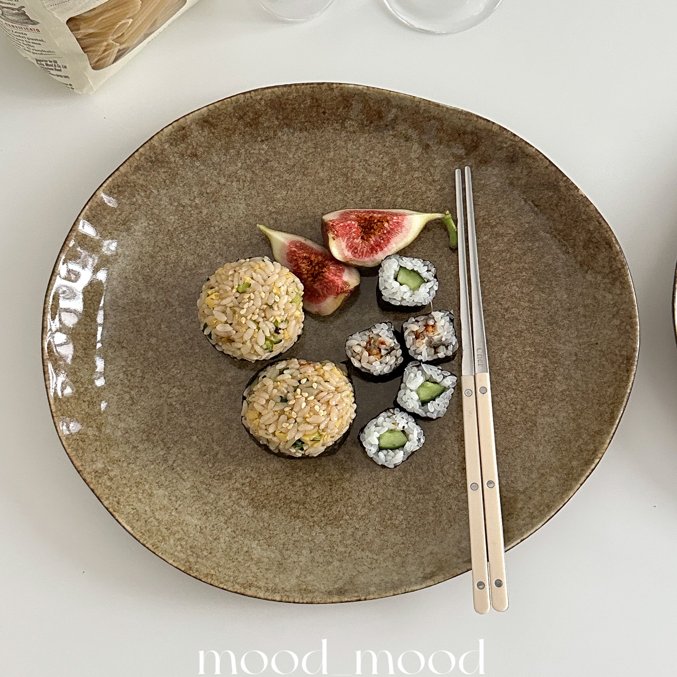 moodboard 棕绿色手捏不规则大盘 日系艺术陶瓷西餐brunch盘11寸