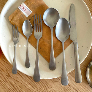 moodboard 复古做旧不锈钢刀叉勺 西餐餐具甜品叉牛排餐刀餐叉