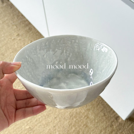 moodboard 水蓝色雪花釉碗 手捏艺术窑变陶瓷酸奶麦片碗饭碗汤碗