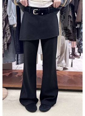 设计感假两件屁帘微喇裤女秋冬新款高腰显瘦百搭加绒拖地休闲长裤