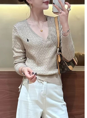 韩系麻花v领针织打底衫女2025秋冬设计感甜辣妹内搭毛衣短款上衣