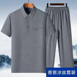 中老年人唐装男短袖套装夏季爷爷衬衫T恤爸爸衬衣夏装老人衣服男