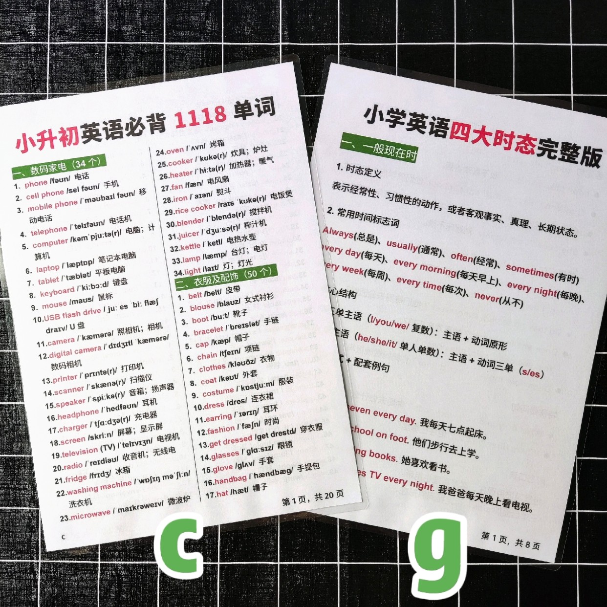 小学升初中英语必背1118单词四大时态语法知识点汇总塑封卡片闪卡