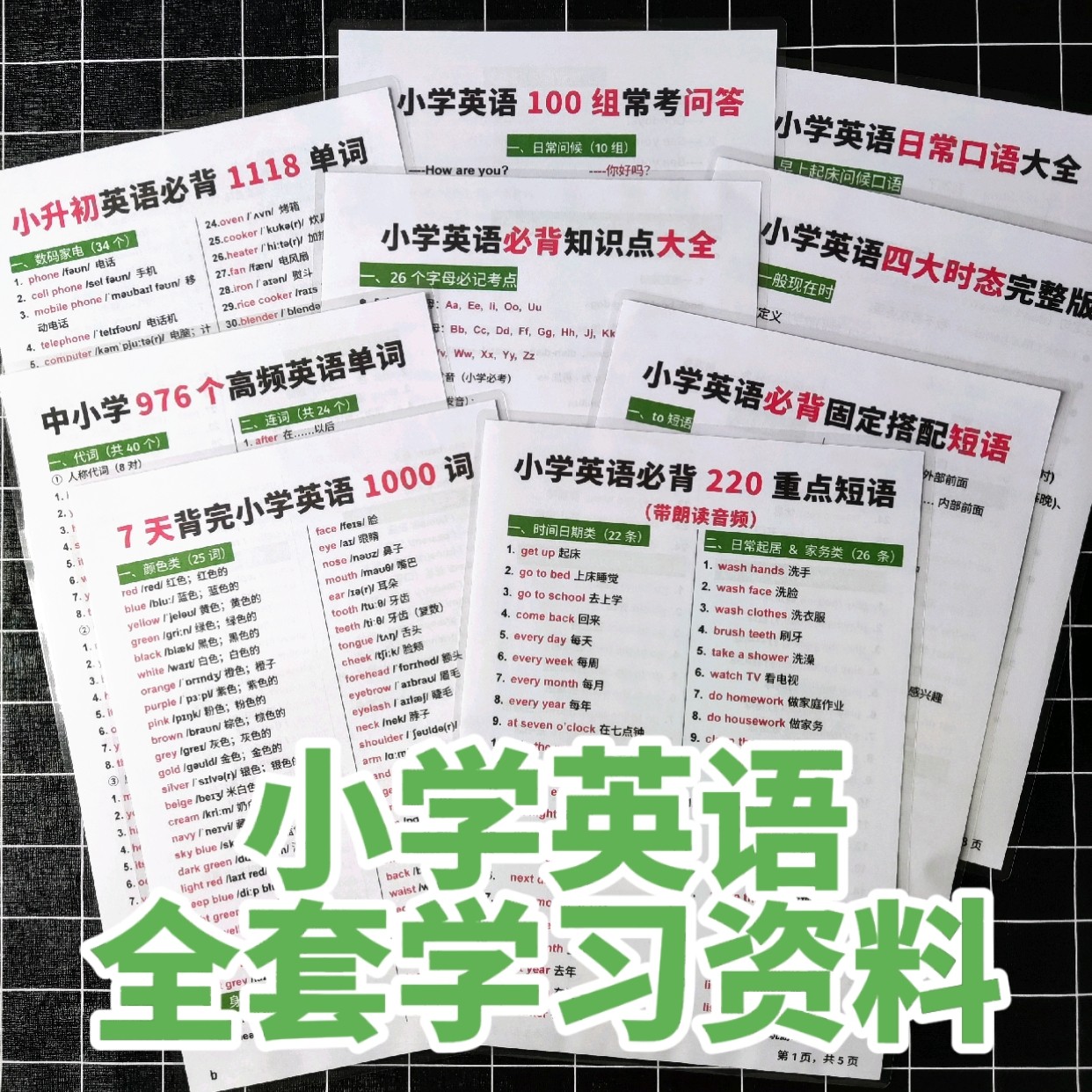 小学英语全套音标单词短语时态语法知识汇总大全学习资料卡片闪卡