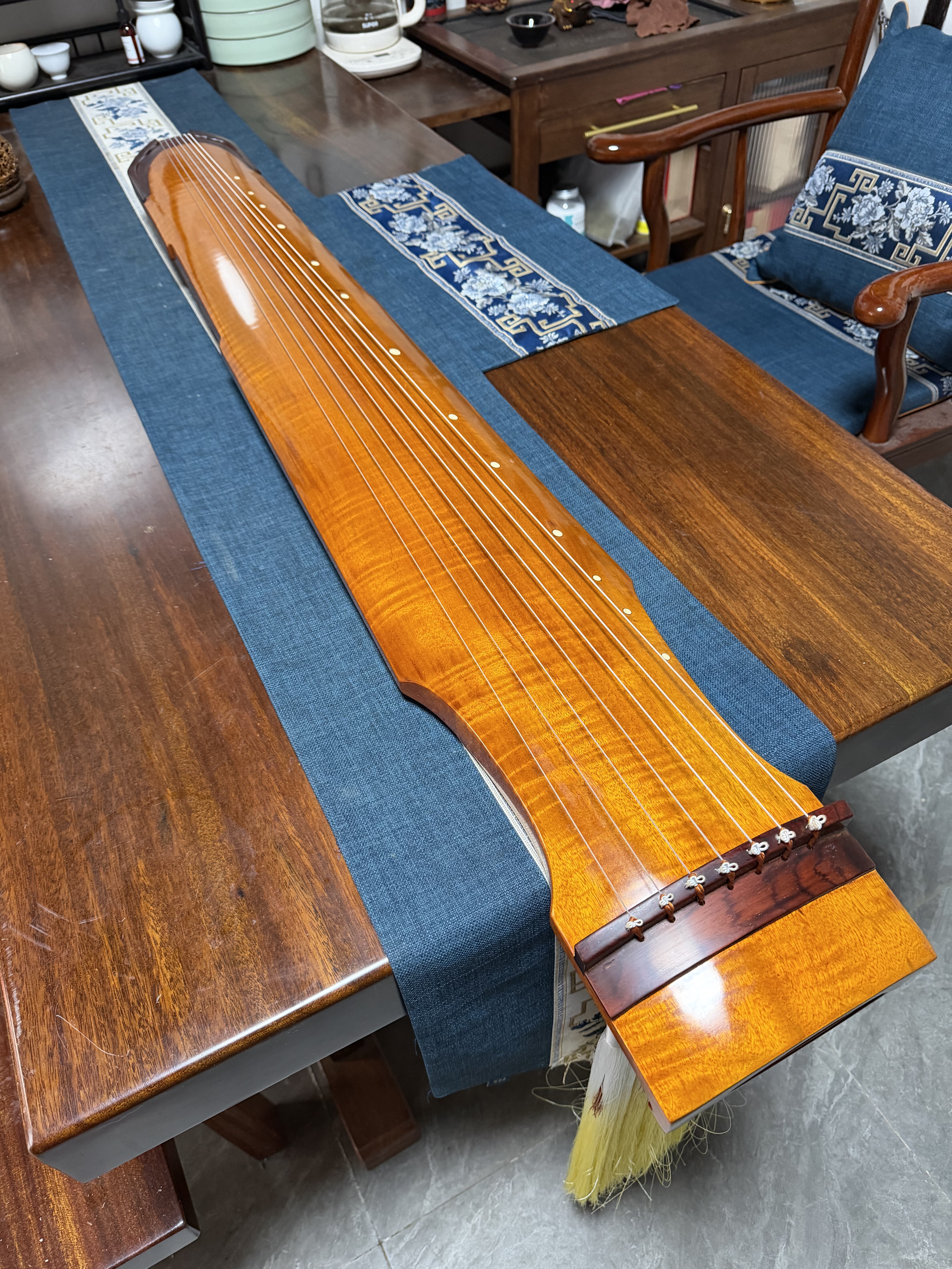 一铭老师斫纯生漆金丝楠木仲尼式纯手工古琴演奏收藏级水波纹古琴