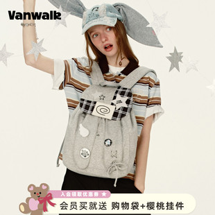 原创高颜值兔子耳朵翻盖束口双肩包出游通勤书包 VANWALK手账系列