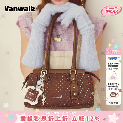 VANWALK/出走女款休闲波点单肩包