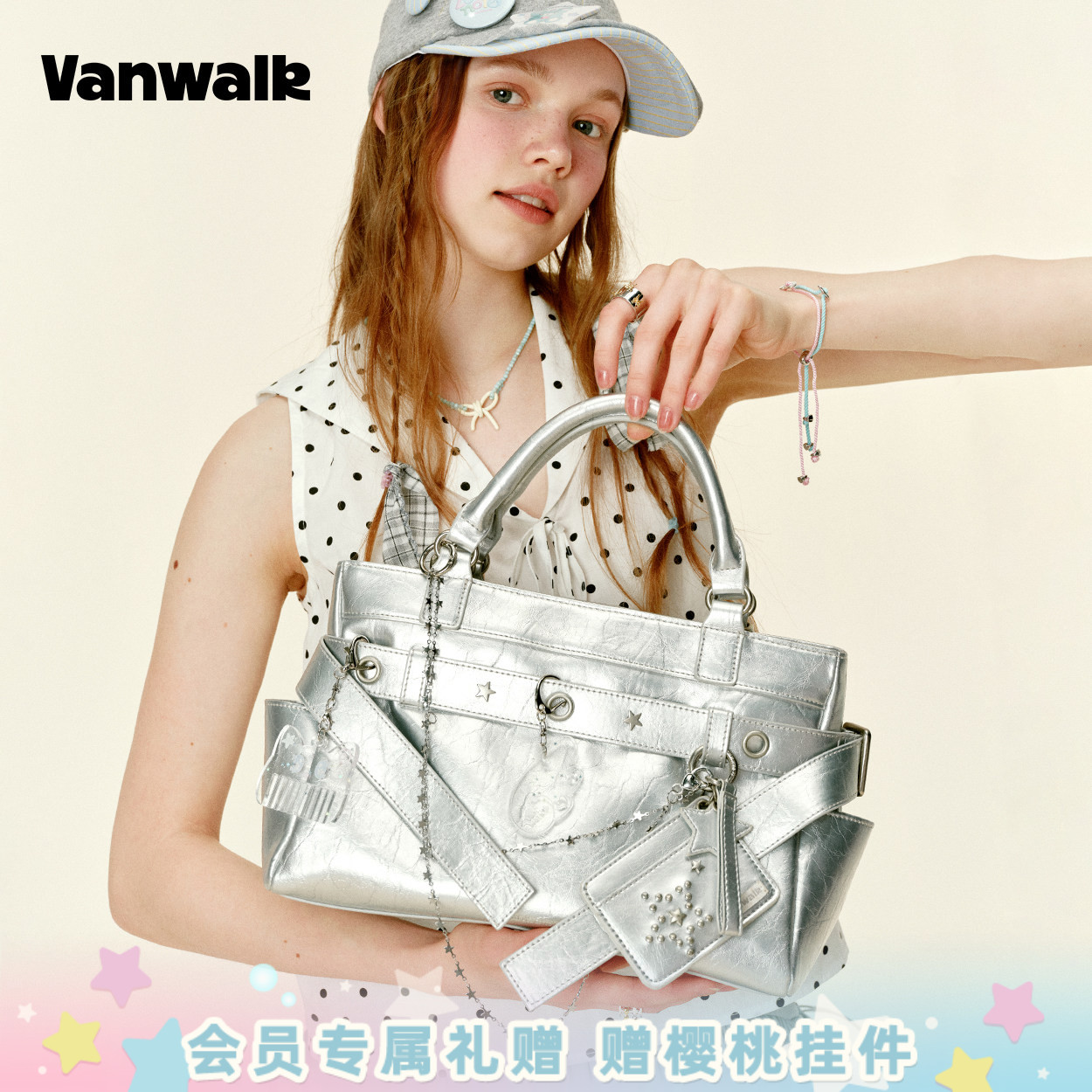VANWALK/出走复古辣妹机车托特包图片