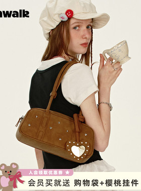 VANWALK手账系列 小众设计铆钉单肩波士顿枕头包包女生通勤手提包