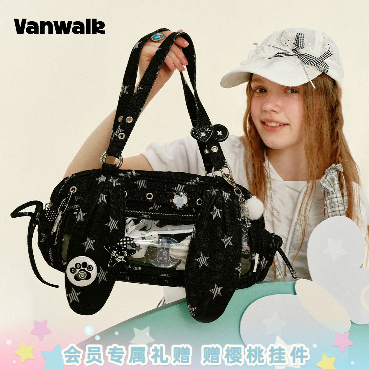 VANWALK/出走兔兔耳朵痛包单肩包图片