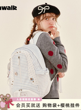 VANWALK松果部落 复古小众新款星星格纹旅行双肩包女休闲通勤书包