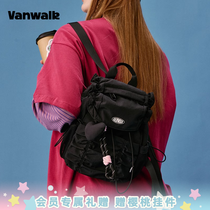 VANWALK运动系列 新款褶皱云朵双肩包小众设计感抽绳女生小书包图片