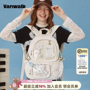 VANWALK 大容量輕便雙肩包女痛包休閑通勤書包ins band新款 happy