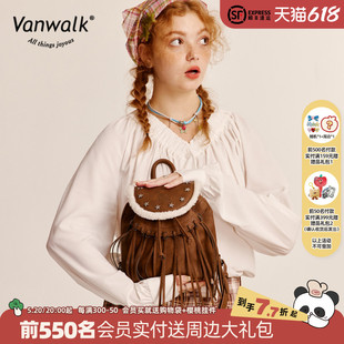 复古可爱少女双肩包ins学生皮质小背包棕色书包 VANWALK牛仔系列