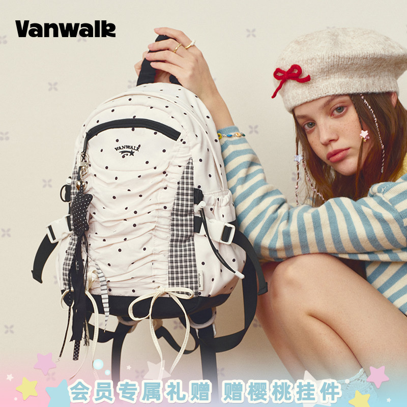 VANWALK/出走学生高颜值波点书包图片