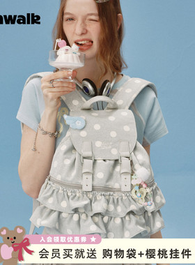 VANWALK手账系列 新款裙边波点芭蕾风双肩包女生出游通勤小众书包