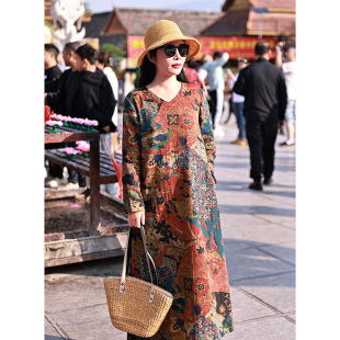 连衣裙袍子 十木米原创全棉文艺旅行民族风长款 清仓断码 游影