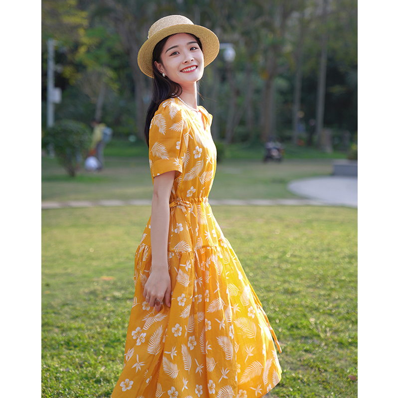 秒杀~ 不退不换 千值万值!洛英/送吊带!夏苎麻印花连衣裙