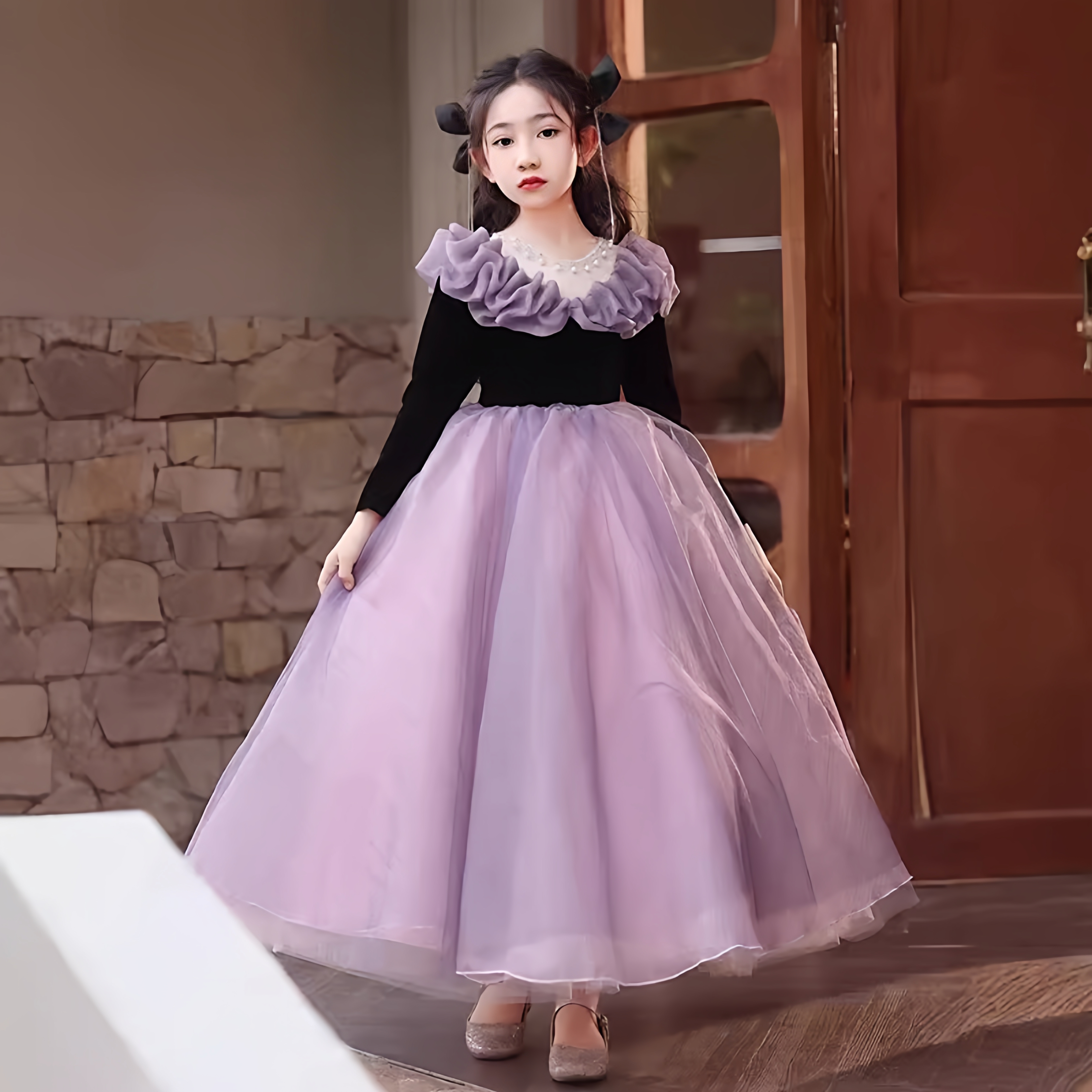 胖女童加肥加大礼服2025秋冬胖女孩长袖婚纱小提琴演奏钢琴演出服