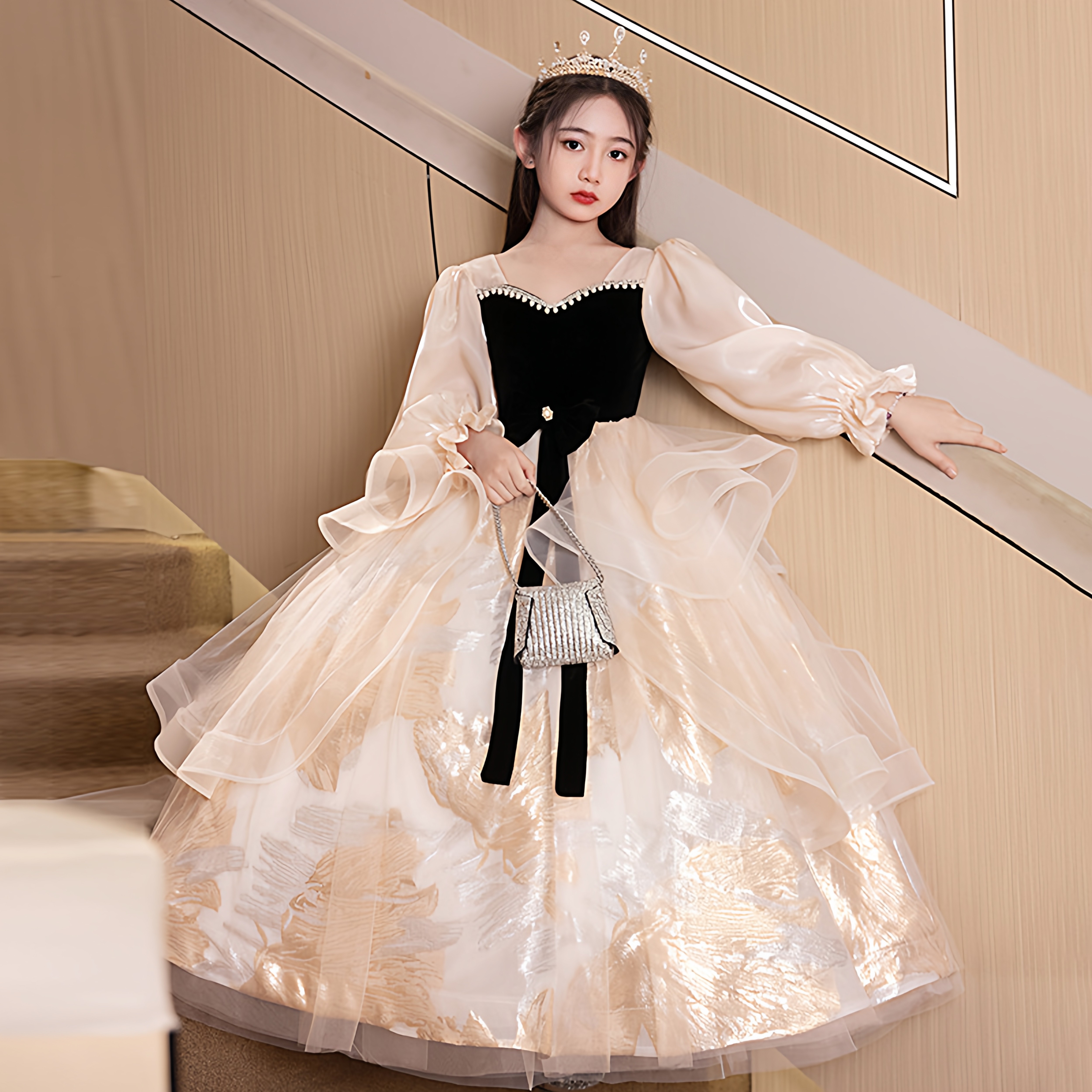 女童礼服秋冬花童婚礼女孩生日公主裙小提琴演奏主持人钢琴演出服