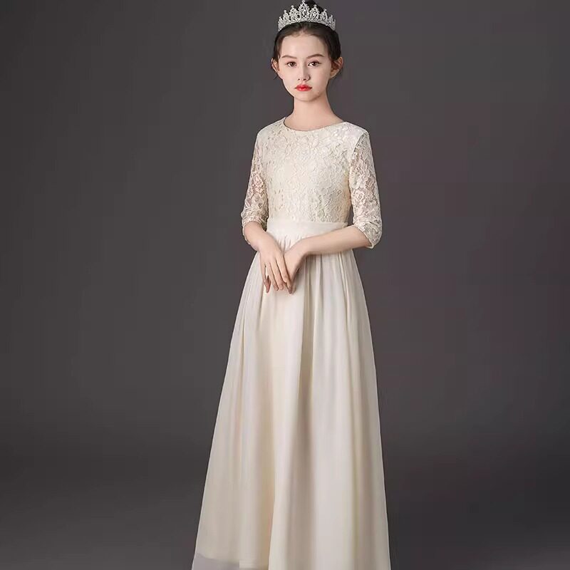 大码加肥微胖的女孩礼服婚纱香槟长袖胖女童生日公主裙小提琴演奏