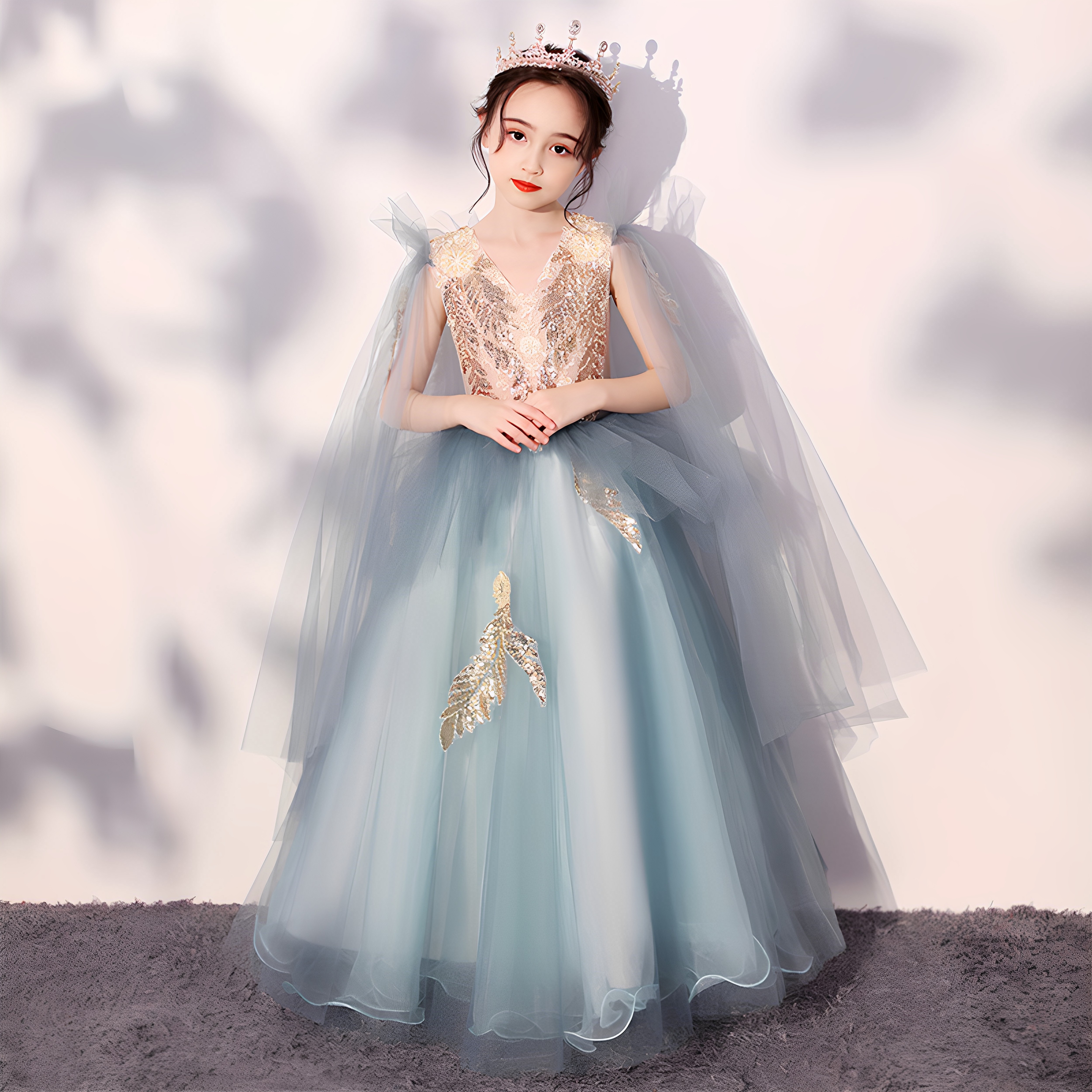 加大码高端礼服后背绑带系绳12岁生日拖尾公主裙主持人钢琴演出服