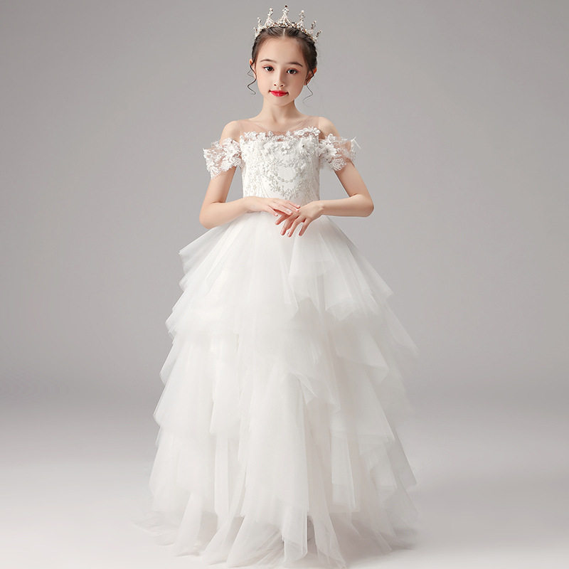 大码加肥礼服女大童蛋糕裙生日节日花童婚纱主持人走秀钢琴演出服