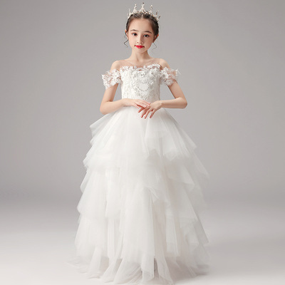 大码加肥礼服女大童蛋糕裙生日节日花童婚纱主持人走秀钢琴演出服
