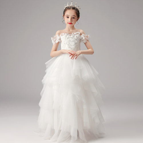 大码加肥礼服女大童蛋糕裙生日节日花童婚纱主持人走秀钢琴演出服