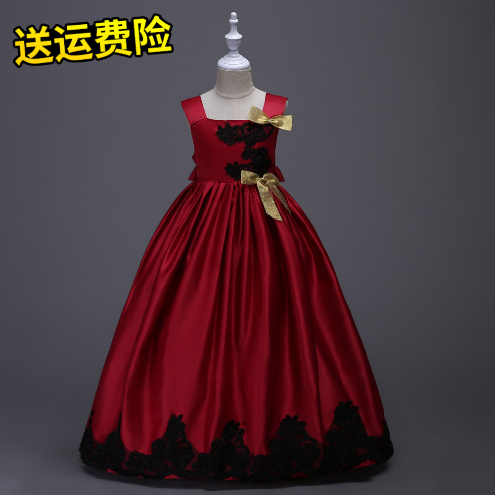 2020夏季新款女童连衣裙女生表演服儿童礼服长款绣花蕾丝婚纱礼服