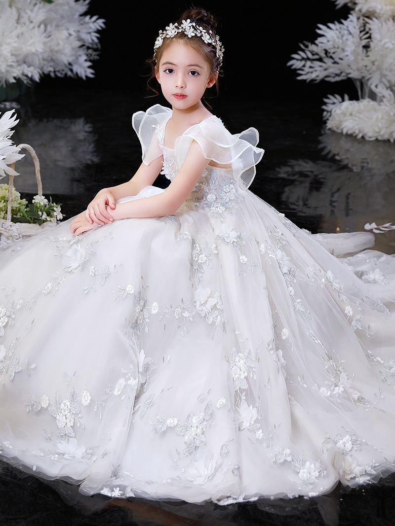 高端大码生日礼服花童婚纱女大童主持蓬蓬纱公主裙走秀钢琴演出服