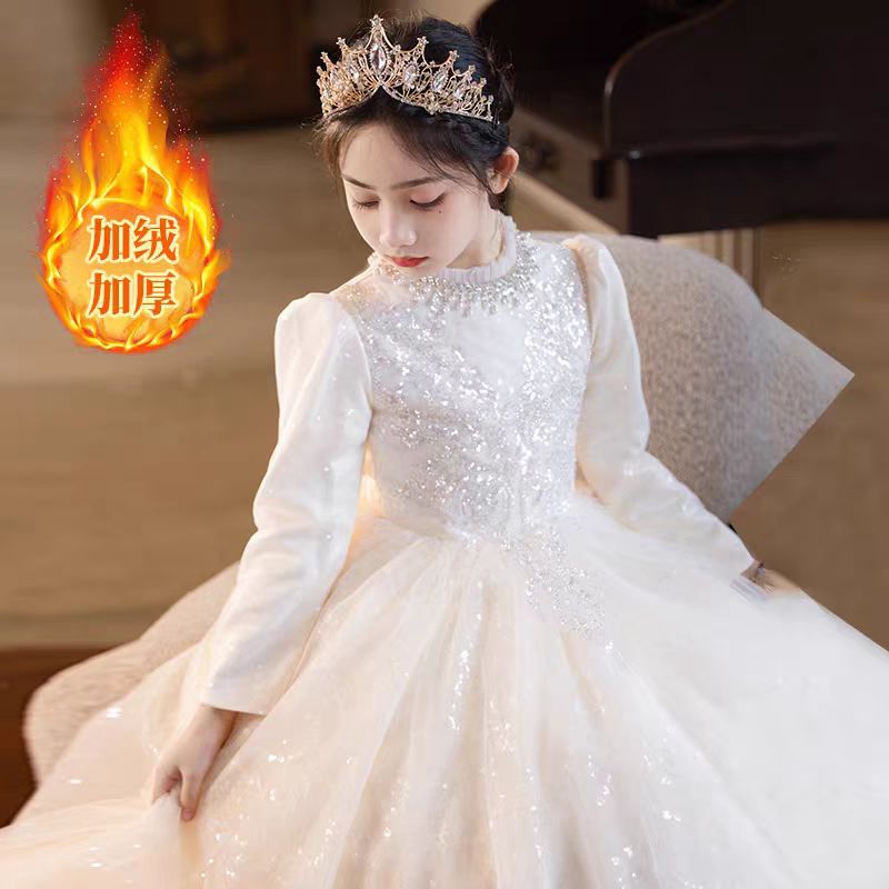 大码加肥礼服花童古筝香槟女童生日加绒加厚秋冬公主裙小提琴钢琴