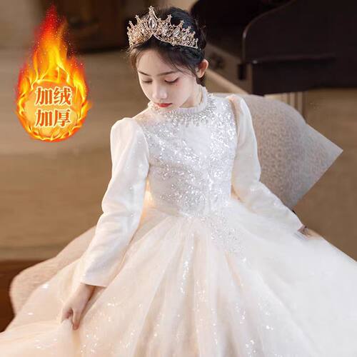 大码加肥礼服花童古筝香槟女童生日加绒加厚秋冬公主裙小提琴钢琴