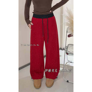55520伊琳贝儿2026春新款大码女装显瘦阔腿裤子弯刀裤烫钻满天星