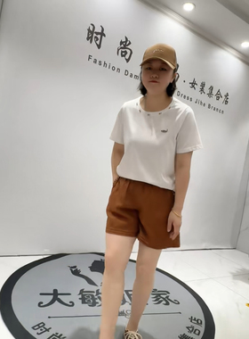 1057芮娜依莲夏季新款加肥大码女装立体剪裁纯棉纯色短袖T恤小衫