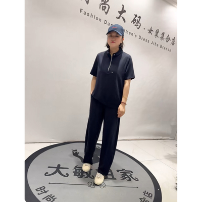 3207蓝鲸之吻夏季新款加肥大码女装通勤立体剪裁套装减龄两件套装