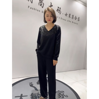 芮娜依莲5801秋季新款气质套装加大码女装胖妹妹宽松显瘦两件套女