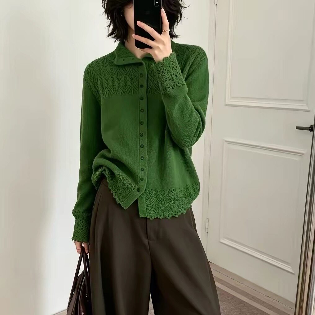 妃儿红7356冬新款加肥加大码女装胖妹妹显瘦减龄针织毛衣开衫毛衫