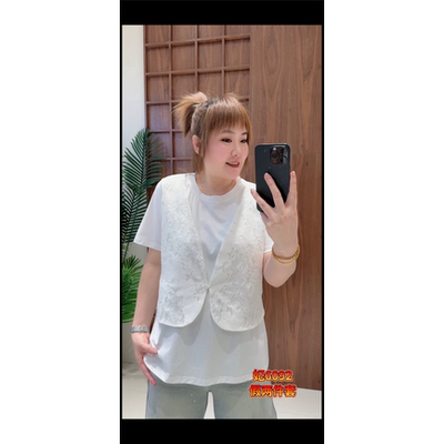 6092妃儿红2026夏季新款大码女装显瘦上衣时尚短袖T恤假两件小衫