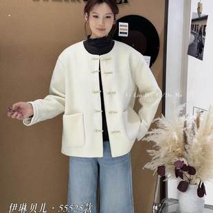55525伊琳贝儿2026春新款大码女装显瘦毛呢外套国风中式遮肉百搭